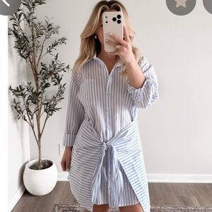 Mable Blue & White Striped Shirt Dress
